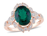 3.30 Carat (ctw) Lab-Created Oval Emerald Ring in 10K Rose Gold with Diamonds